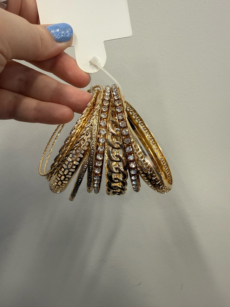 Fashion Nova Gold-Tone Rhinestone Bangle Set 8$